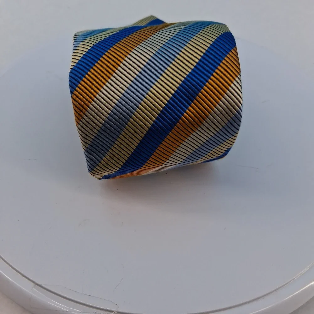 Charles Tyrwhitt Tie Mens OS Blue Gold Silver Striped Silk Italy Classic Woven